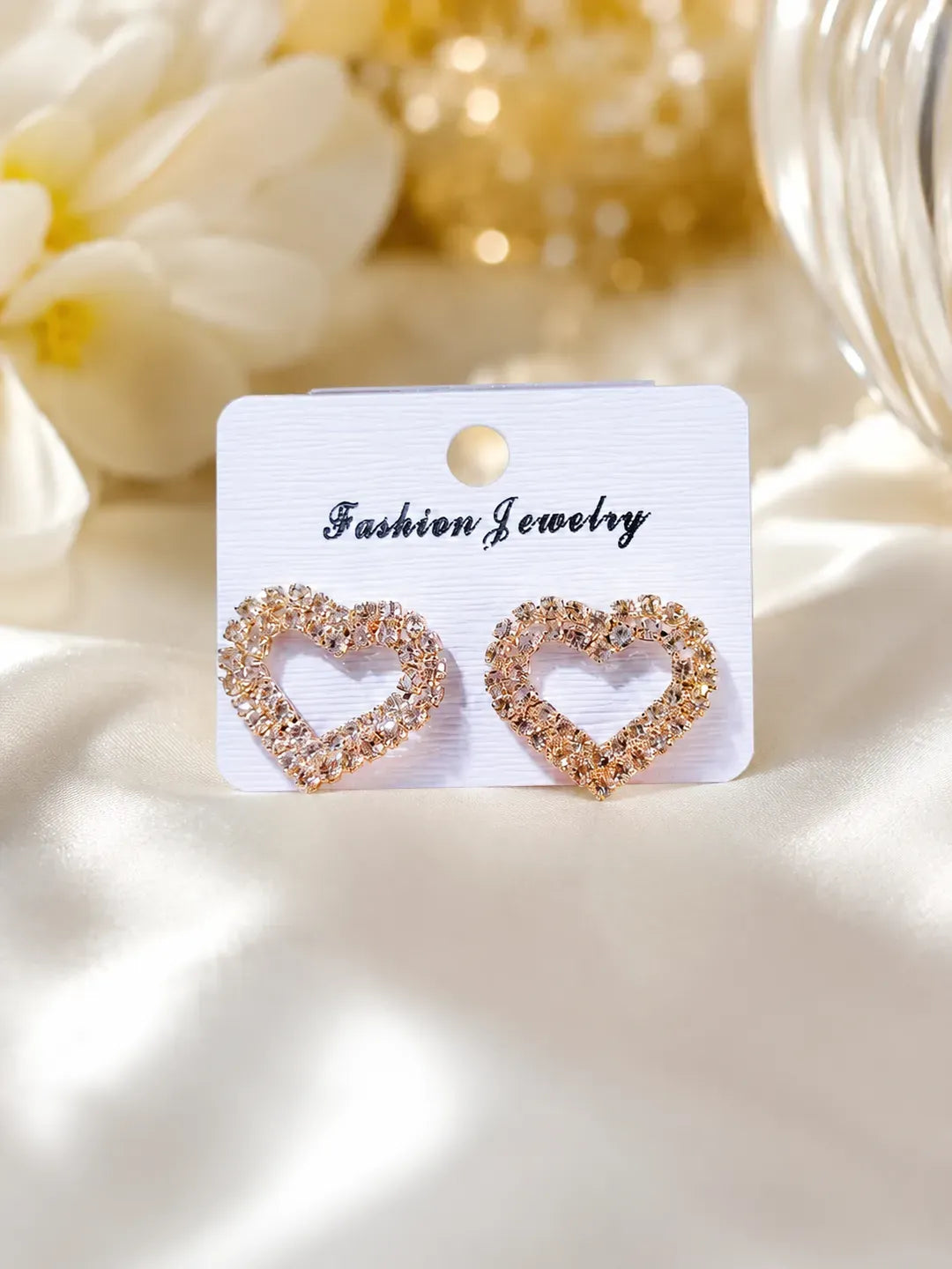 Golden Heart Crystal Earrings for Women