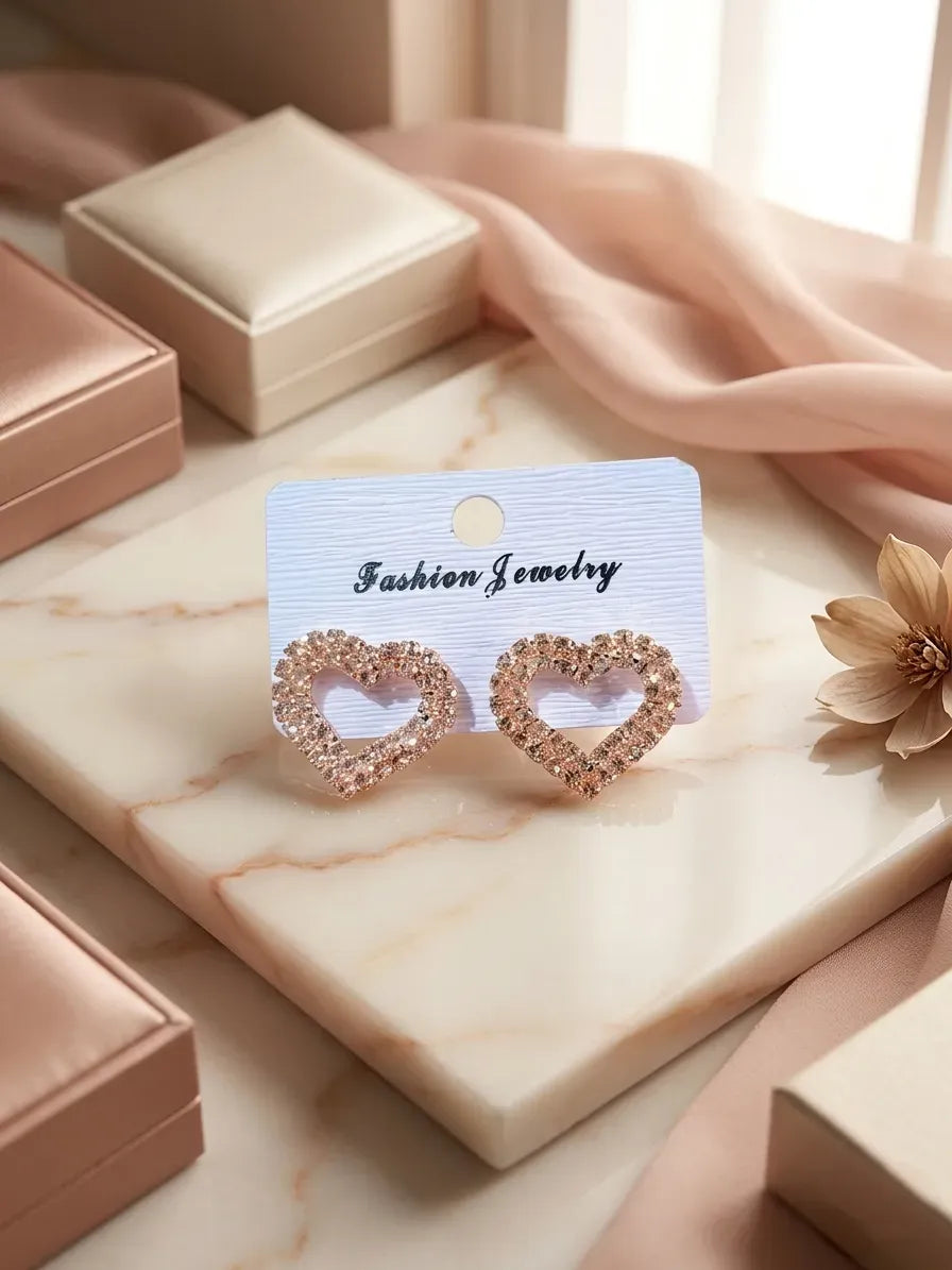 Golden Heart Crystal Earrings for Women