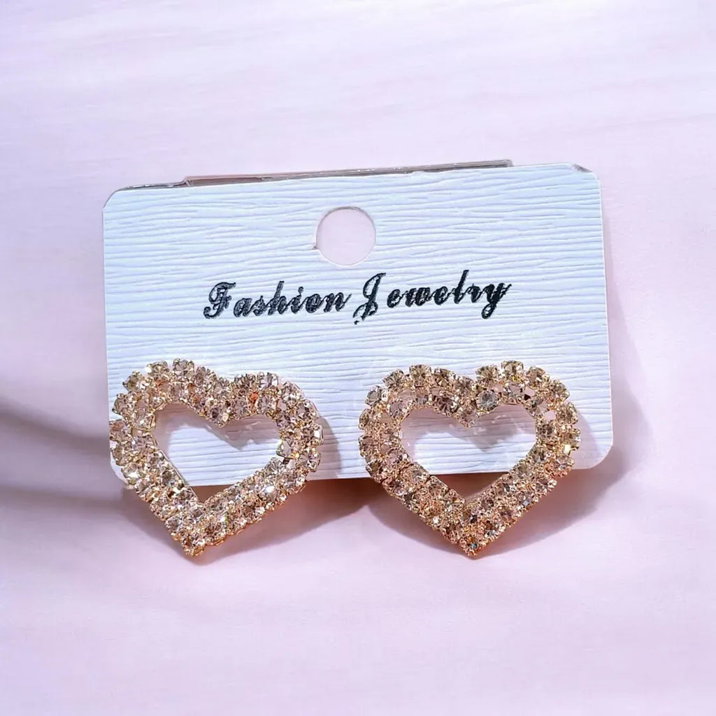 Golden Heart Crystal Earrings for Women