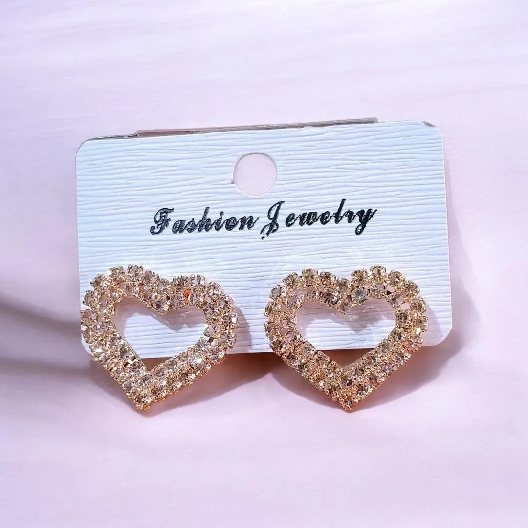 Golden Heart Crystal Earrings for Women