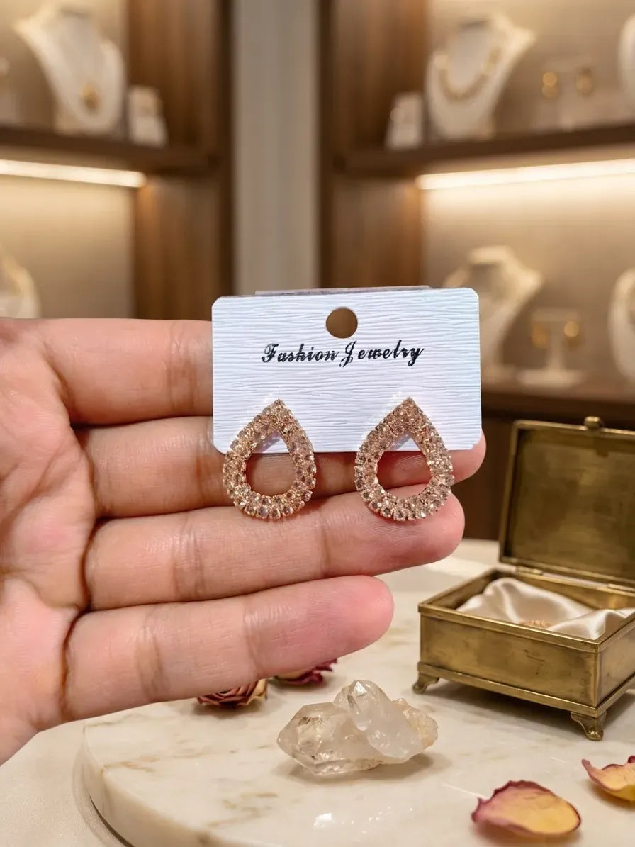 Golden Crystal Earrings for Women 2 Pcs