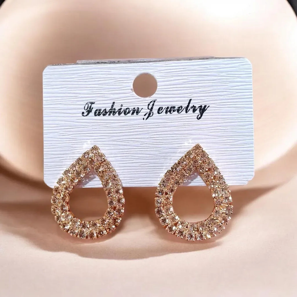 Golden Crystal Earrings for Women 2 Pcs