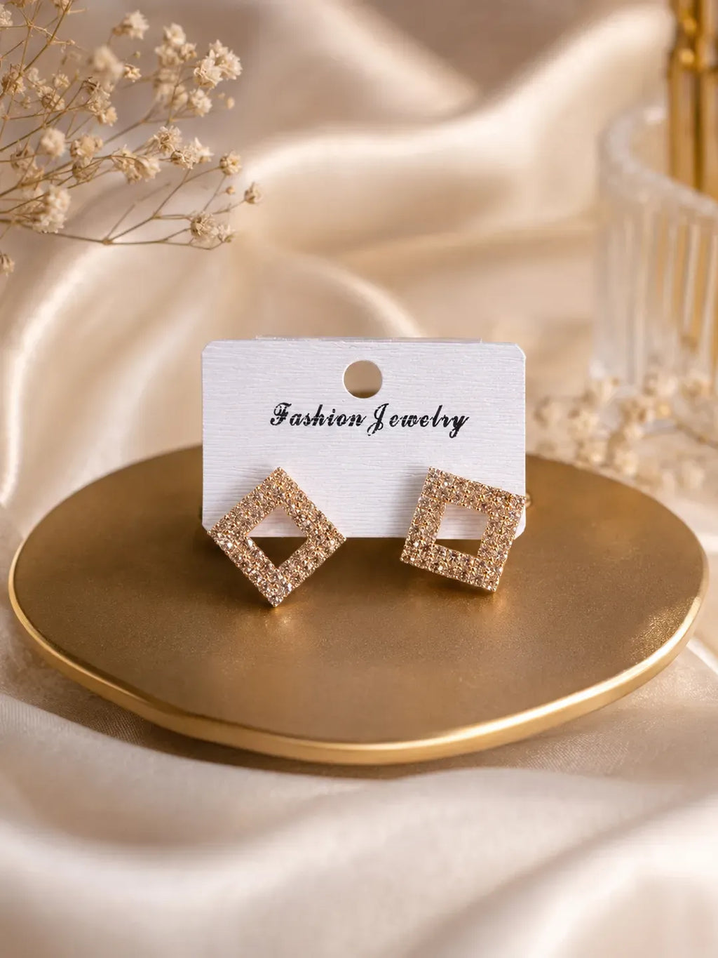 Golden Crystal Earrings for Women 2 Pcs
