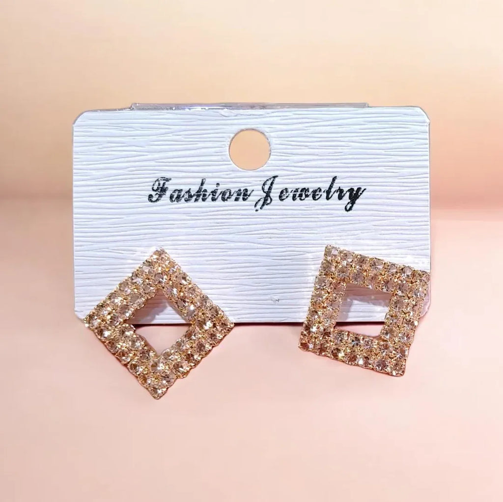 Golden Crystal Earrings for Women 2 Pcs