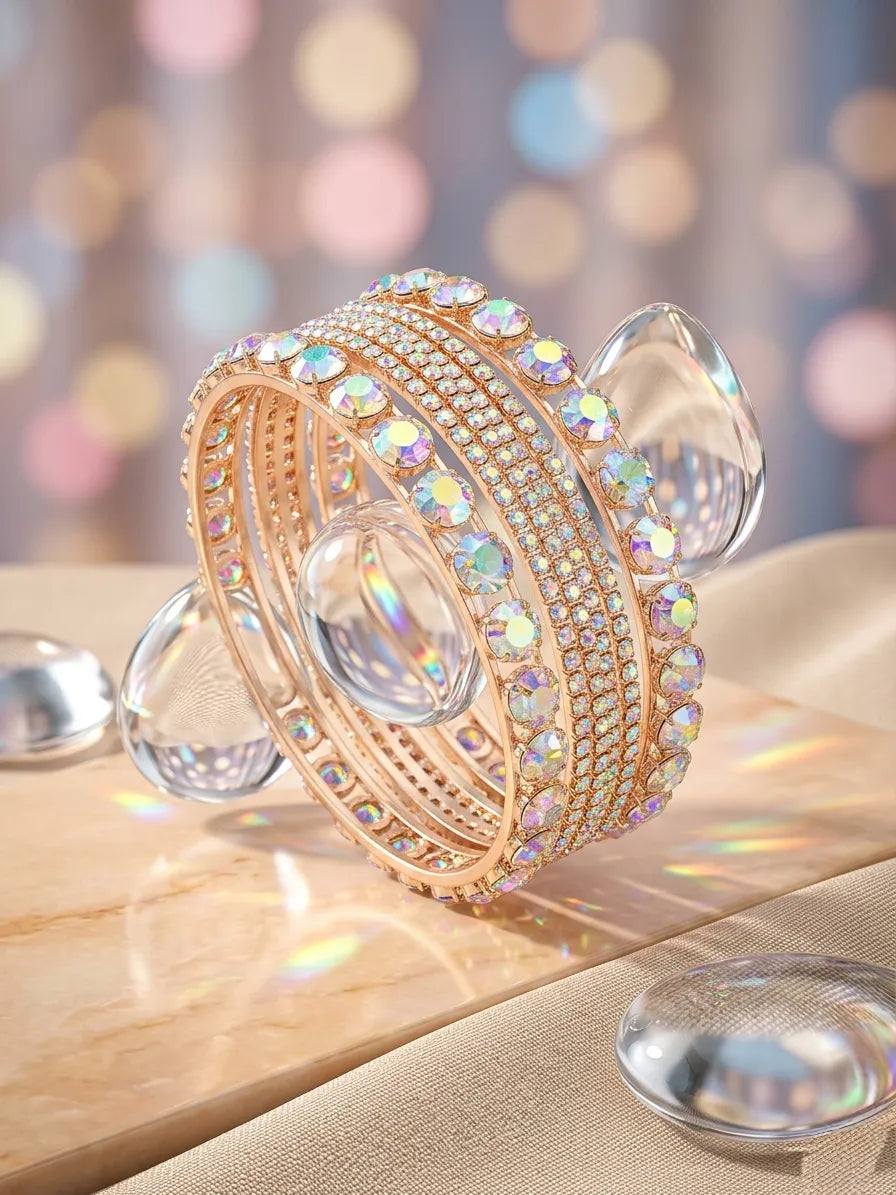6 Pcs Modern Crystal Kara Bangle Set for Women