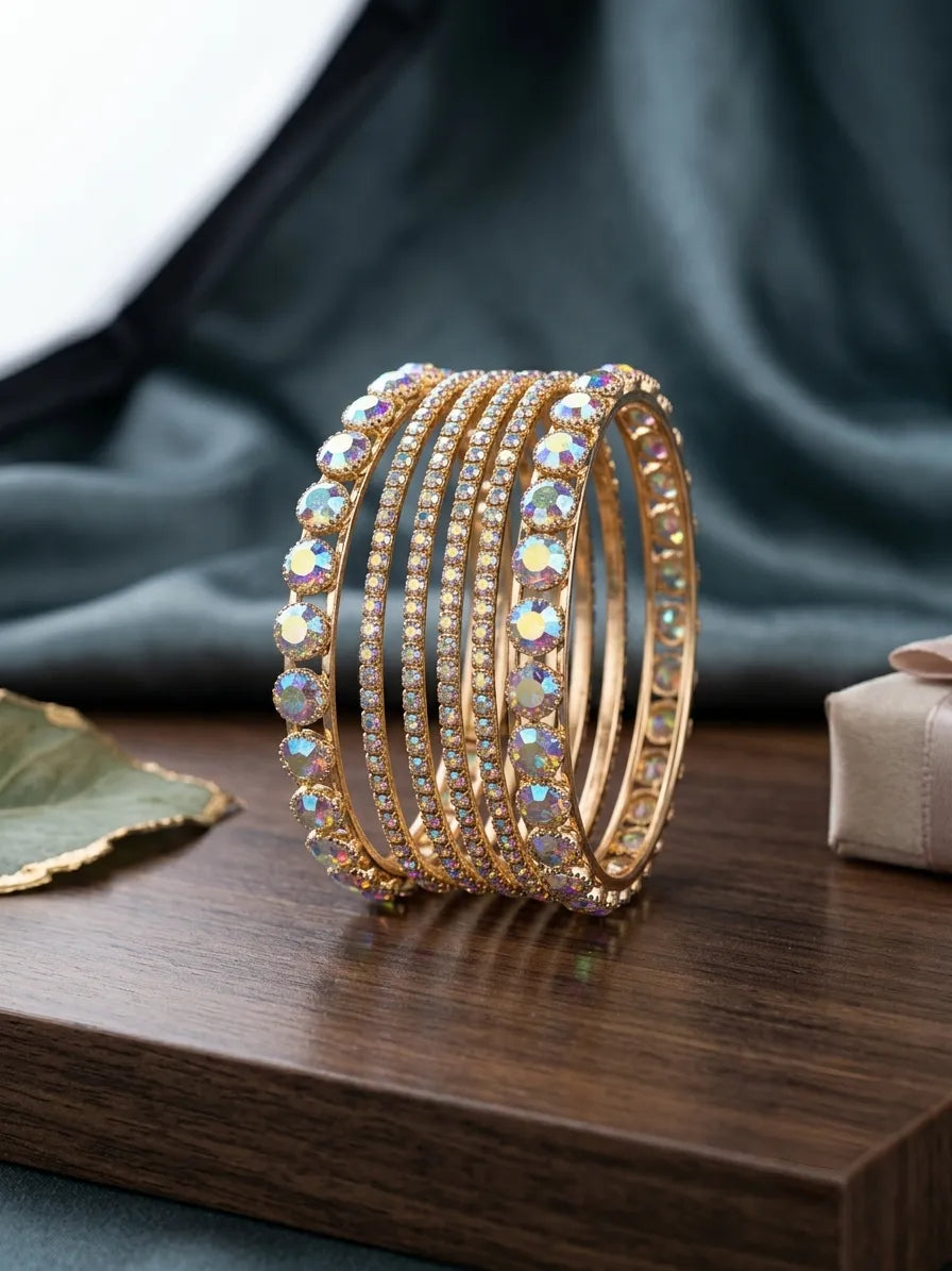 6 Pcs Modern Crystal Kara Bangle Set for Women