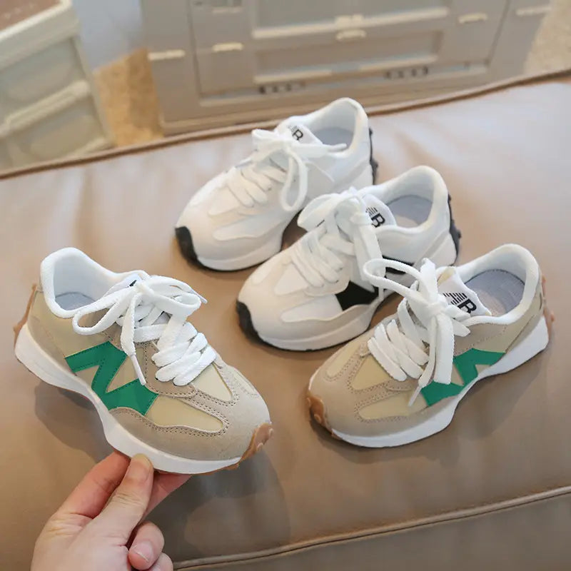 Kids White Korean Lace-Up Sports Shoes for Girls