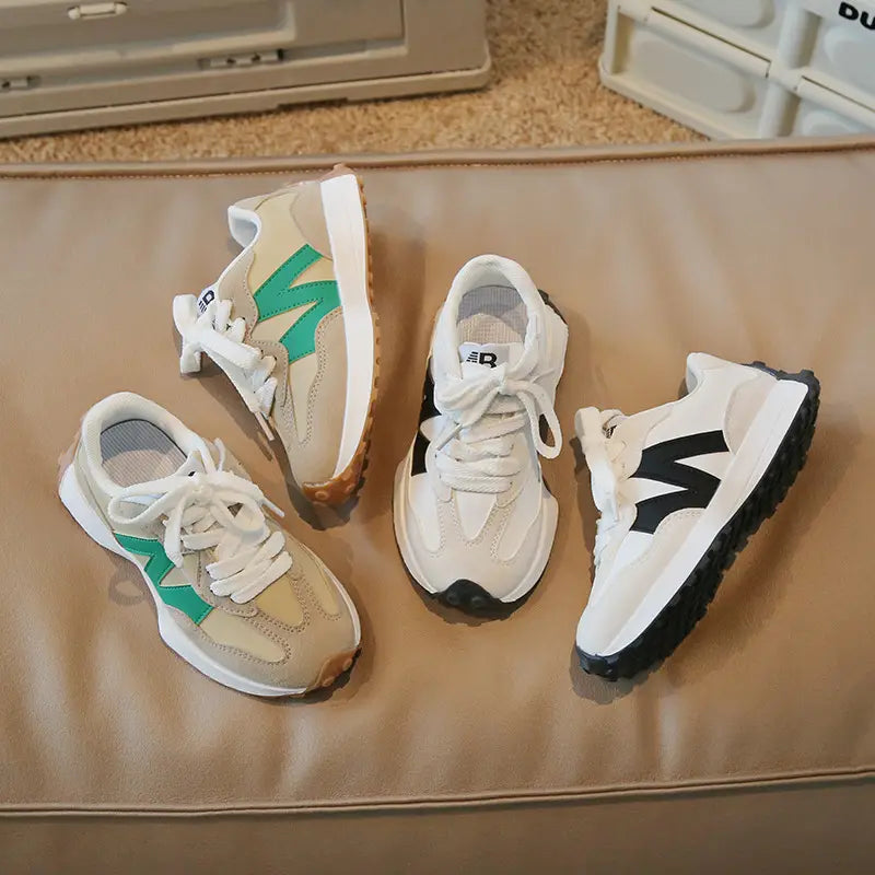 Kids White Korean Lace-Up Sports Shoes for Girls