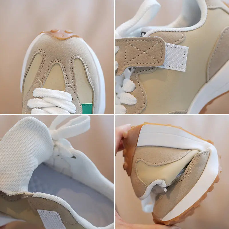 Kids White Korean Lace-Up Sports Shoes for Girls