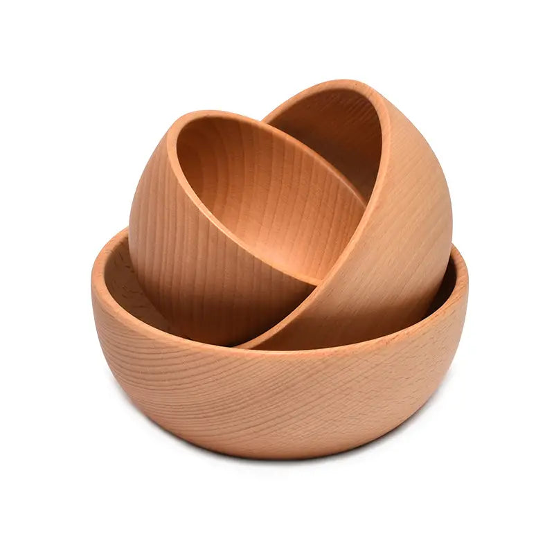 Japanese Wooden Bowls Set for Kids & Adults