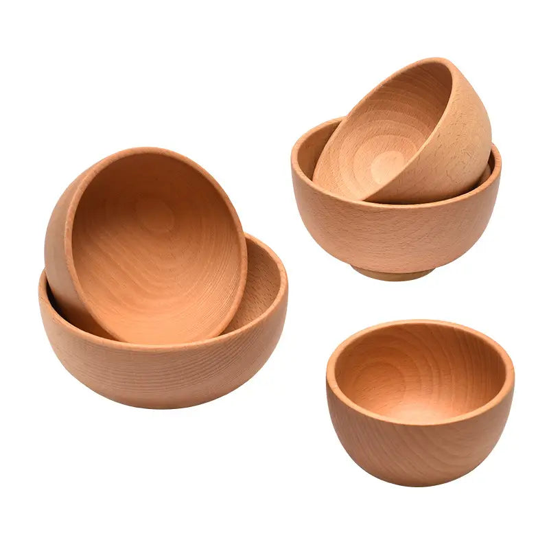 Japanese Wooden Bowls Set for Kids & Adults