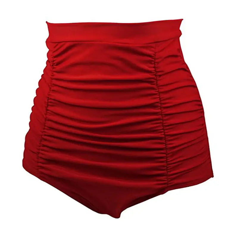Women High Waist Pleated Swimsuit Black