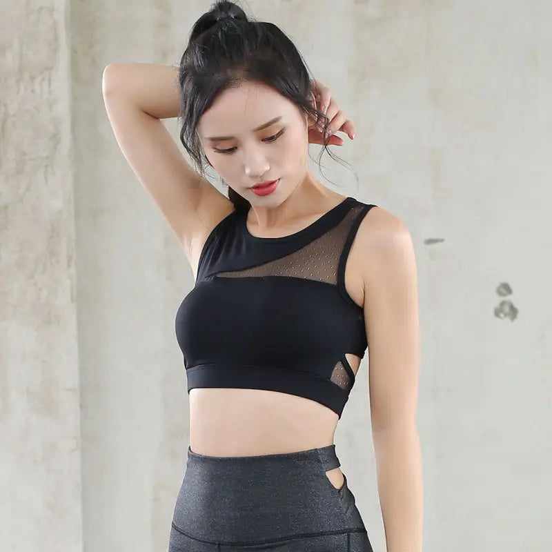 White Mesh Sports Bra for Women Yoga Gym Workout