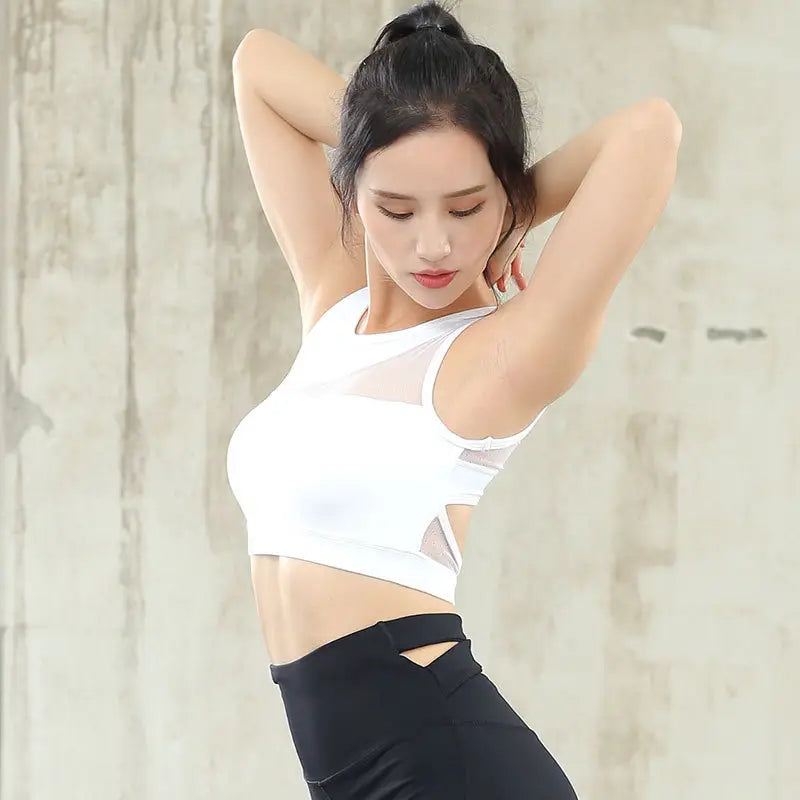 White Mesh Sports Bra for Women Yoga Gym Workout