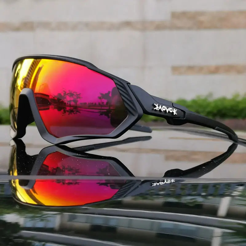 Black Riding Glasses with Red Mirrored Lenses for Wind & UV Protection