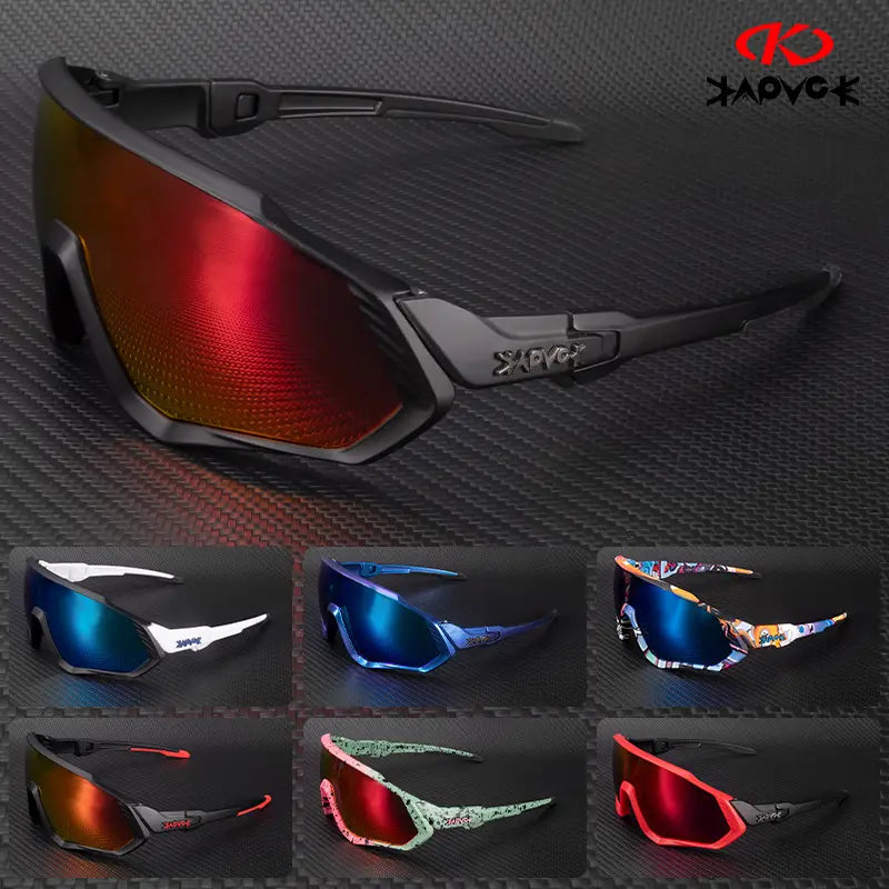 Black Riding Glasses with Red Mirrored Lenses for Wind & UV Protection