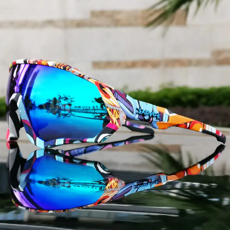 Black Riding Glasses with Red Mirrored Lenses for Wind & UV Protection