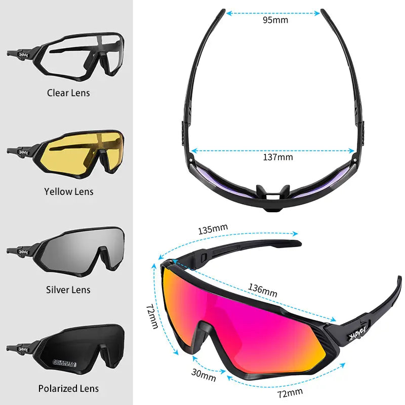 Black Riding Glasses with Red Mirrored Lenses for Wind & UV Protection