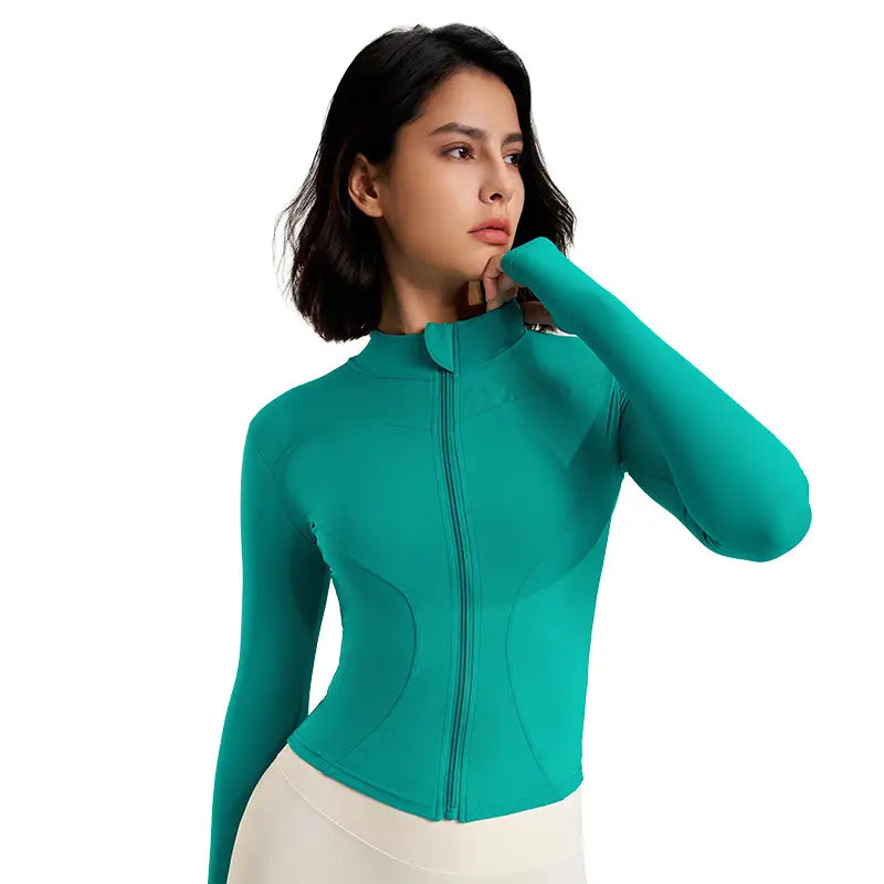 Long Sleeve Zipper Sports Jacket Teal Pakistan Gym Wear