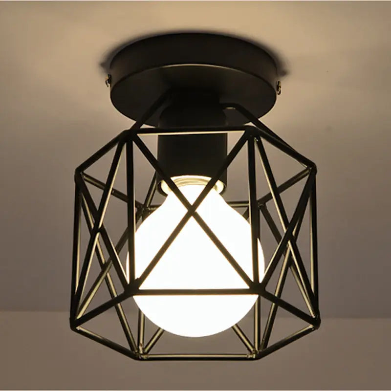 Modern Geometric Ceiling Lamp Black LED Warm Glow