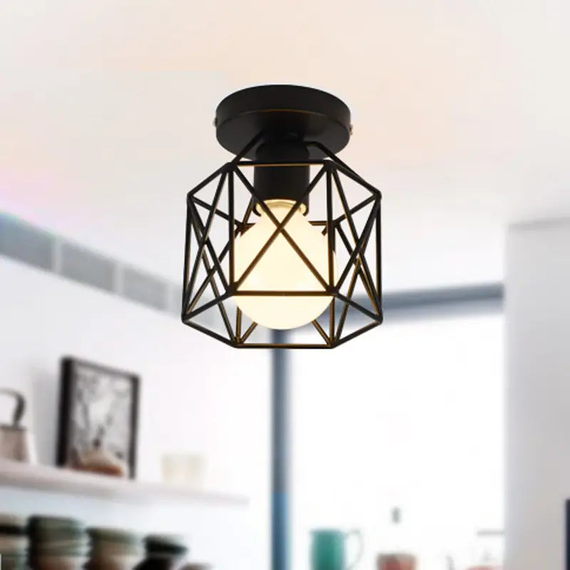 Modern Geometric Ceiling Lamp Black LED Warm Glow