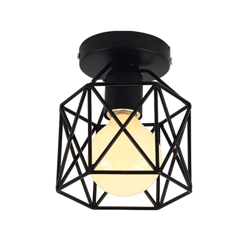 Modern Geometric Ceiling Lamp Black LED Warm Glow