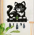 Black Cat Key Holder with Heart Design, 8x8" MDF Decorative Home Accessory