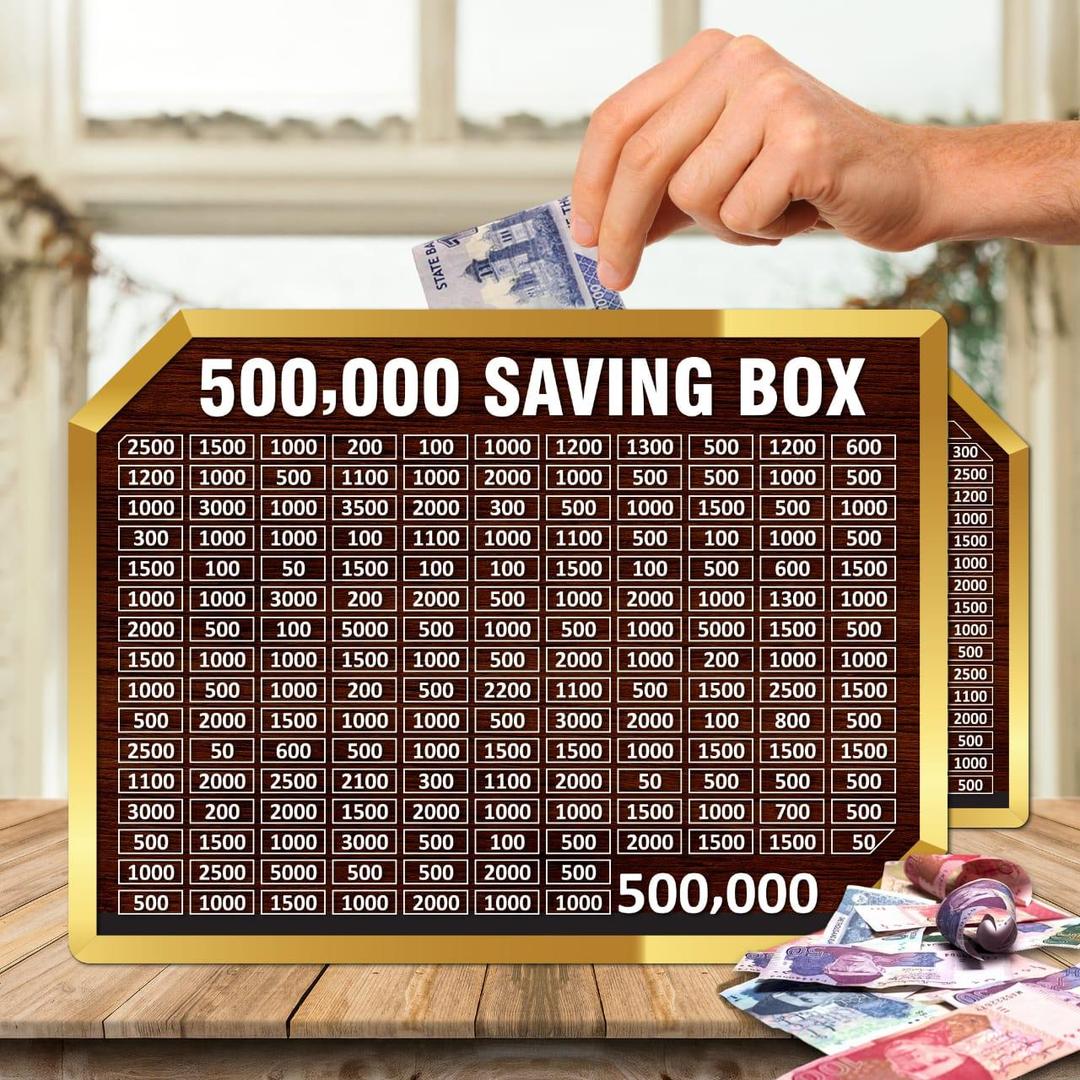 500,000 PKR Savings Box Wooden Golden Acrylic