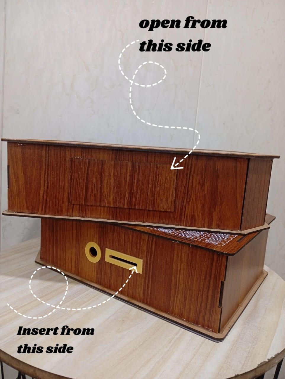 500,000 PKR Savings Box Wooden Golden Acrylic