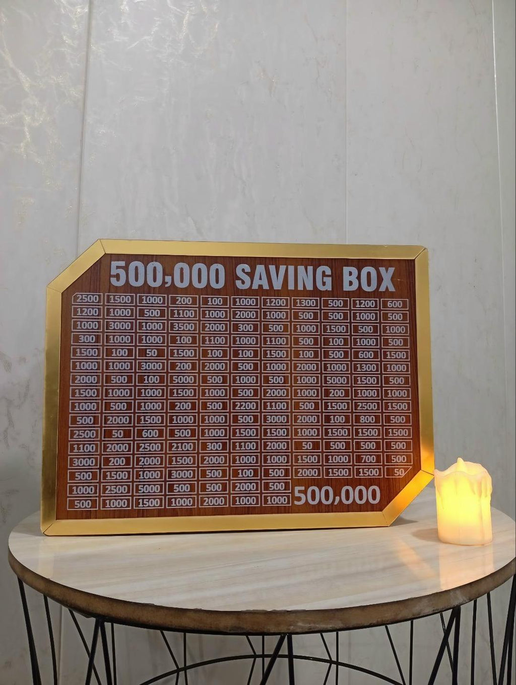 500,000 PKR Savings Box Wooden Golden Acrylic