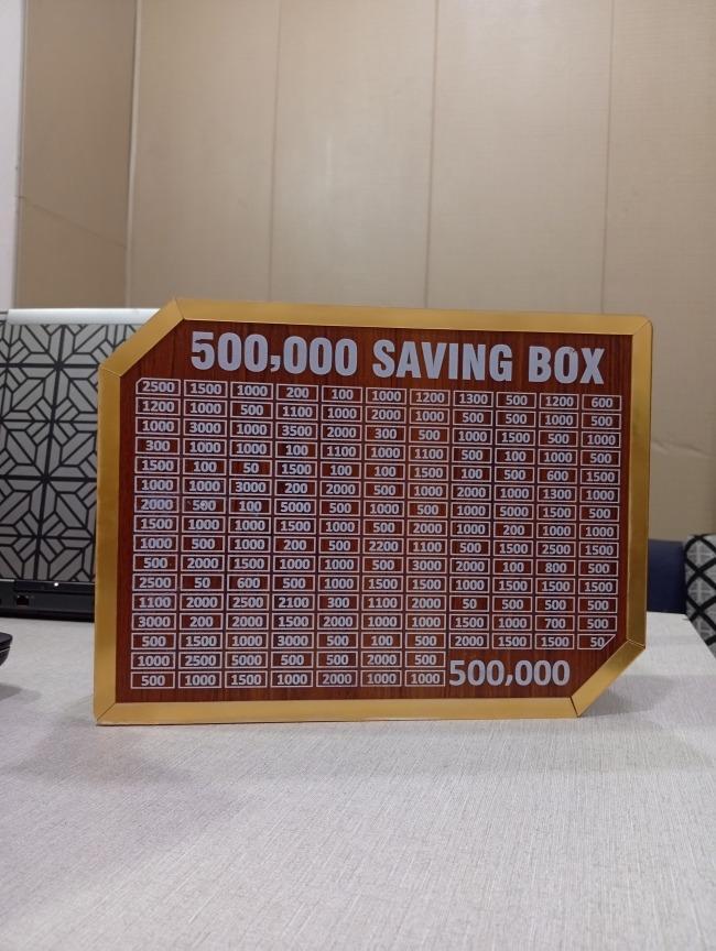 500,000 PKR Savings Box Wooden Golden Acrylic