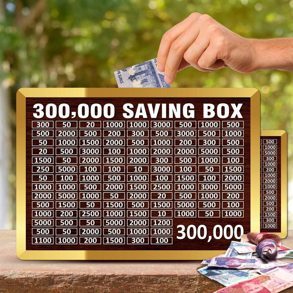 Golden Wooden Money Box with Saving Chart for Home Office