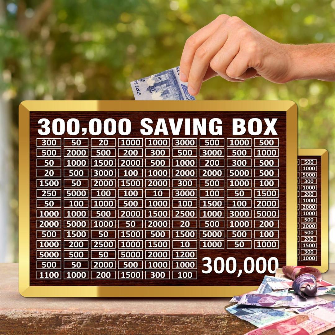 Golden Wooden Money Box with Saving Chart for Home Office
