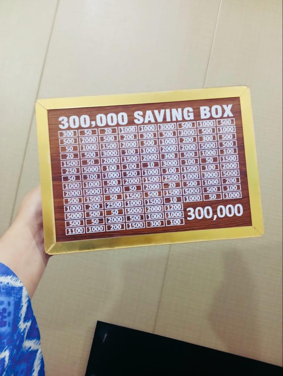 Golden Wooden Money Box with Saving Chart for Home Office