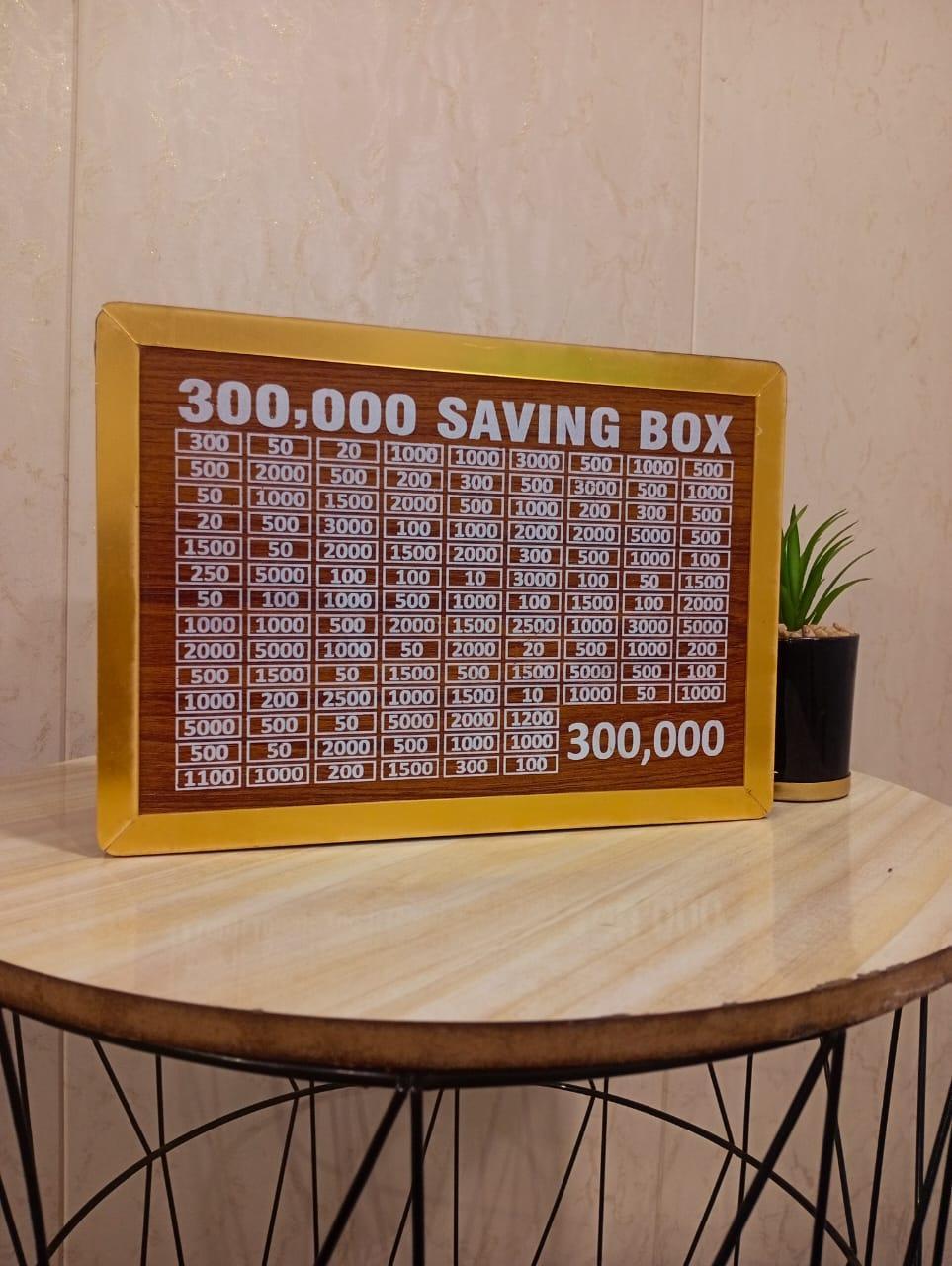 Golden Wooden Money Box with Saving Chart for Home Office