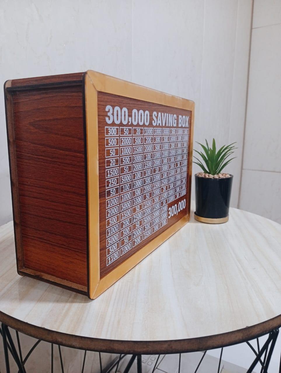 Golden Wooden Money Box with Saving Chart for Home Office