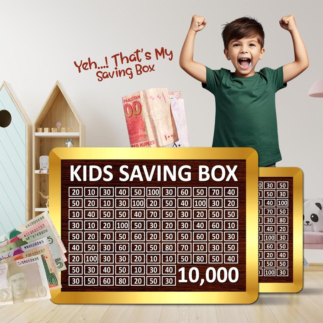 Kids Saving Box 10,000 Rupees Wooden Golden Acrylic