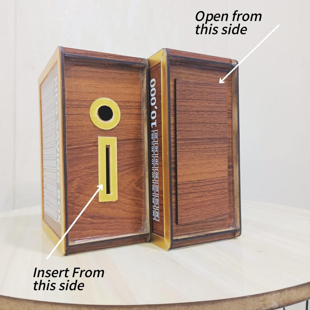 Kids Saving Box 10,000 Rupees Wooden Golden Acrylic