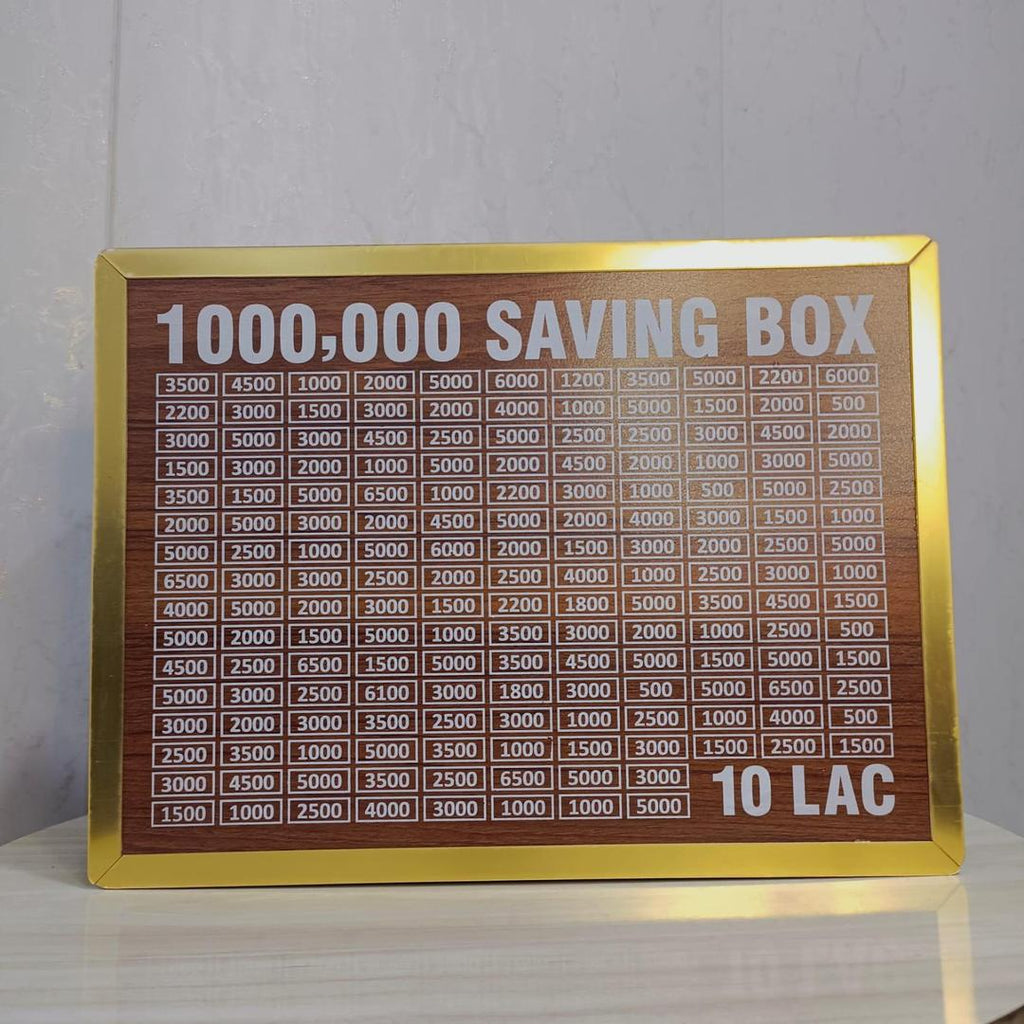 10 Lakh Saving Box Brown Wood Acrylic 9x12x3"