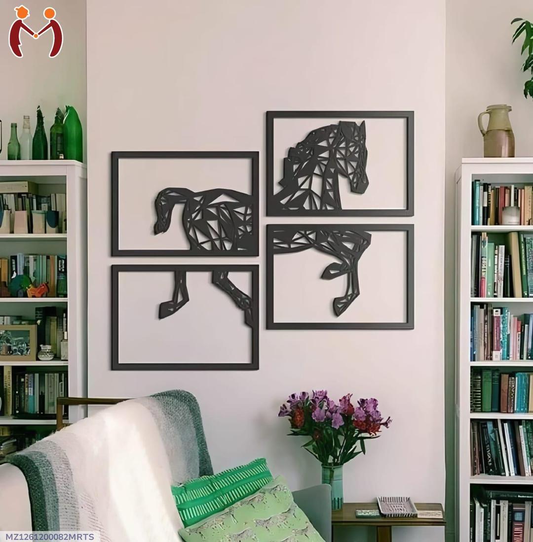 4-Piece Abstract Horse Wall Art Set Black MDF