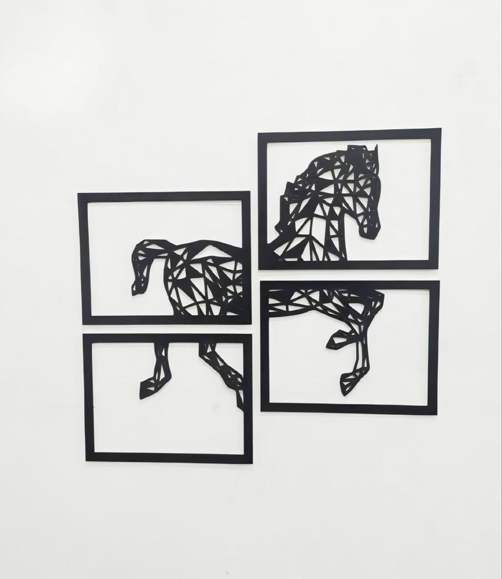 4-Piece Abstract Horse Wall Art Set Black MDF