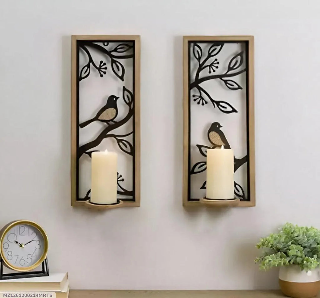 Modern Bird Branch Wall Sconces Set of 2 Black Ivory