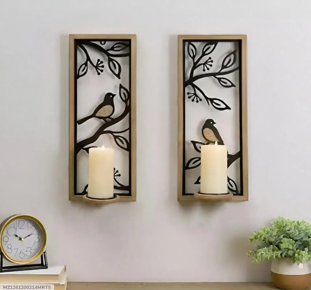 Modern Bird Branch Wall Sconces Set of 2 Black Ivory
