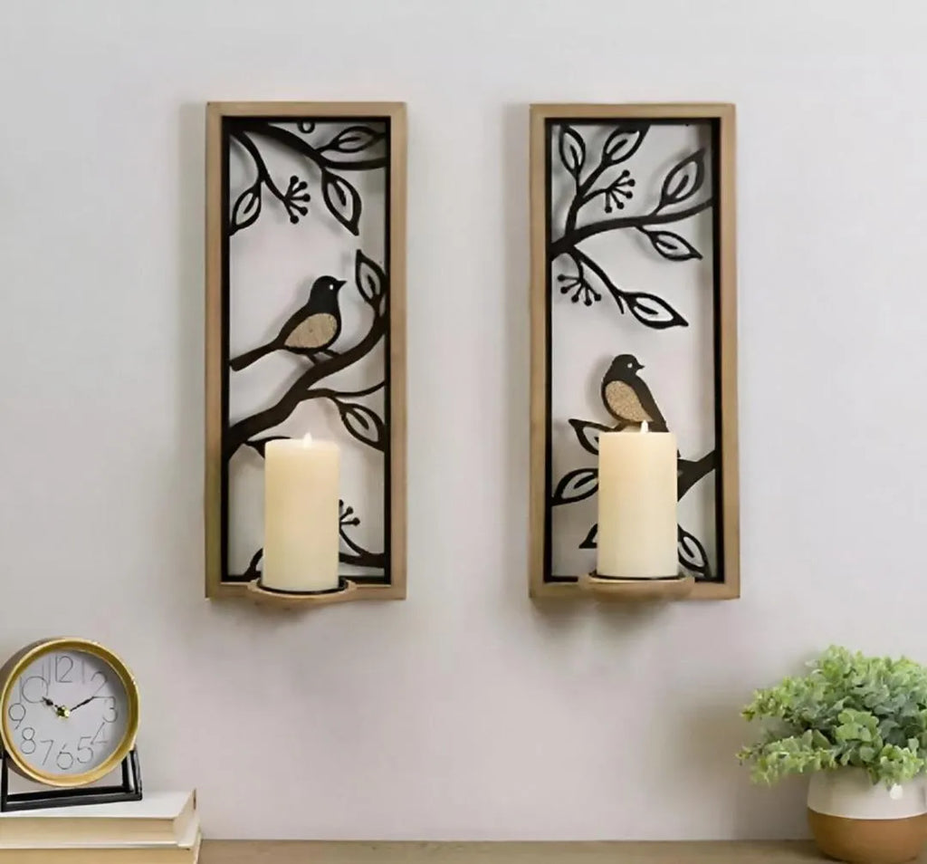 Modern Bird Branch Wall Sconces Set of 2 Black Ivory