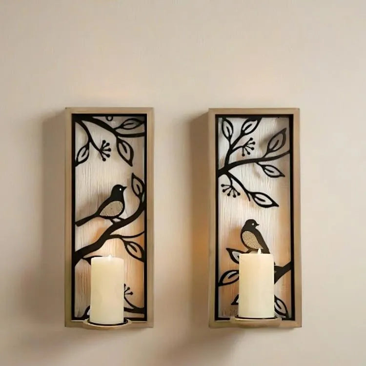 Modern Bird Branch Wall Sconces Set of 2 Black Ivory
