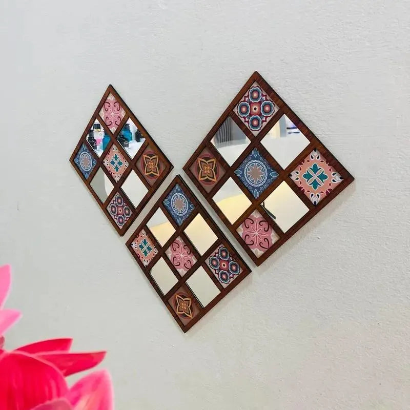 Modern Abstract Wall Art Set 8x8 Brown MDF Mirrors
