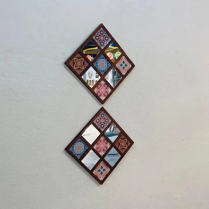Modern Abstract Wall Art Set 8x8 Brown MDF Mirrors
