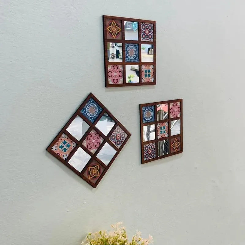 Modern Abstract Wall Art Set 8x8 Brown MDF Mirrors