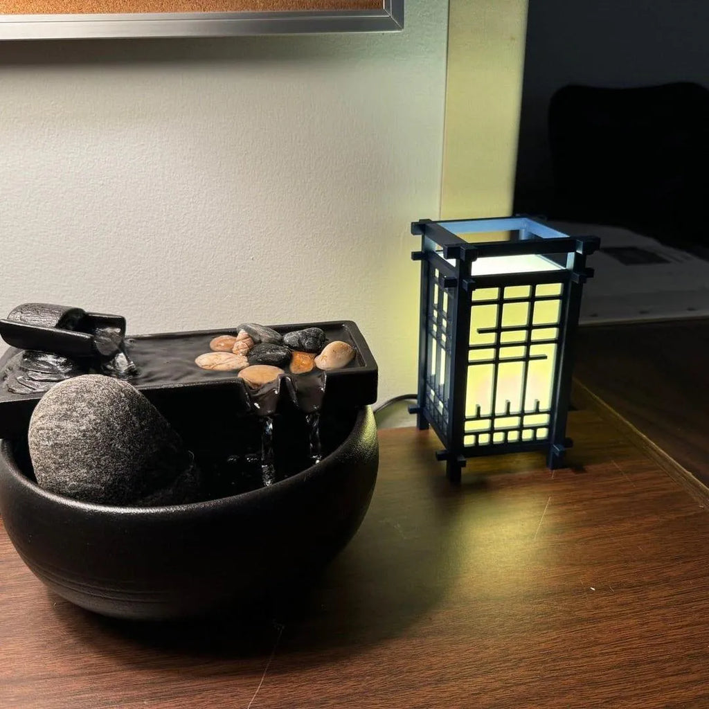 Japanese Shoji Table Lamp Warm Golden Glow 10x5x2"