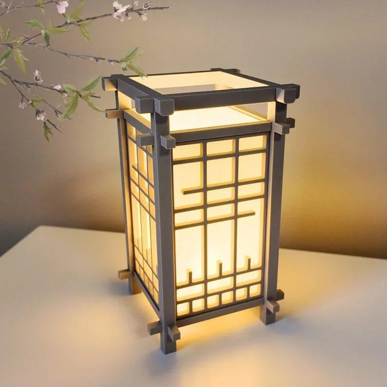 Japanese Shoji Table Lamp Warm Golden Glow 10x5x2"